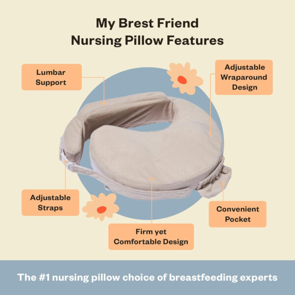 My Brest Friend Nursing Pillow - Deluxe - Enhanced Comfort w/ Slipcover - Ergonomic Breastfeeding Pillow For Ultimate Support For Mom & Baby - Adjustable Pillow W/ Handy Side Pocket, Soft Rose