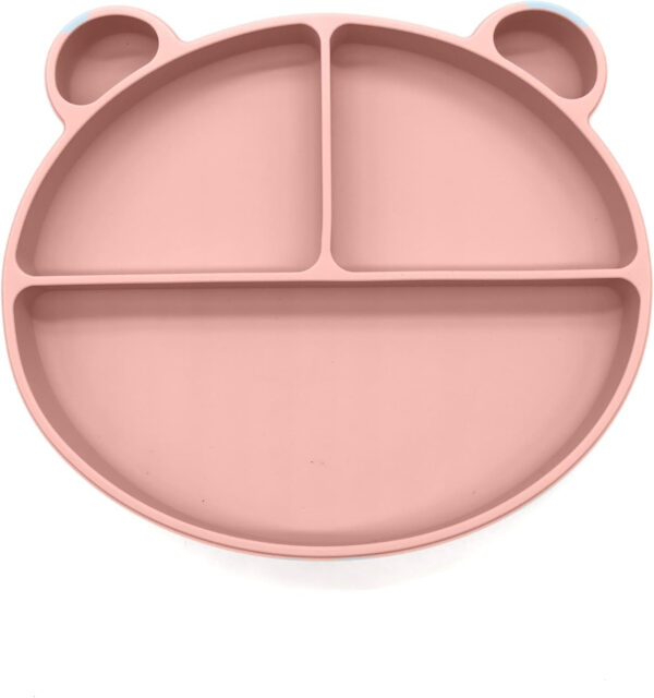 Silicone Baby Feeding Set, Toddler Feeding Set With Divided Suction Plate Bowl Spoons Forks Sippy Cup Adjustable Bib Non Slip Mat, Baby Eating Utensils, Bear Shape, 7-Piece, (Pink)