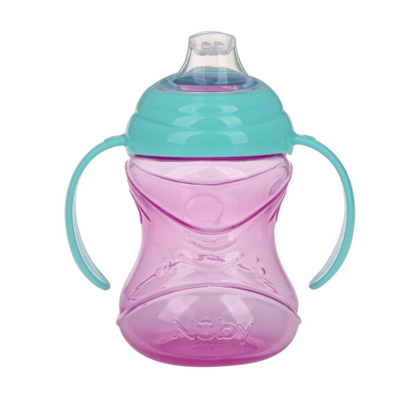 Nuby Clik-It Grip N' Sip Soft Spout No-Spill Training Sippy Cup with Handles - (3-Pack) 10 oz - 4+ Months - Aqua/Purple/Pink