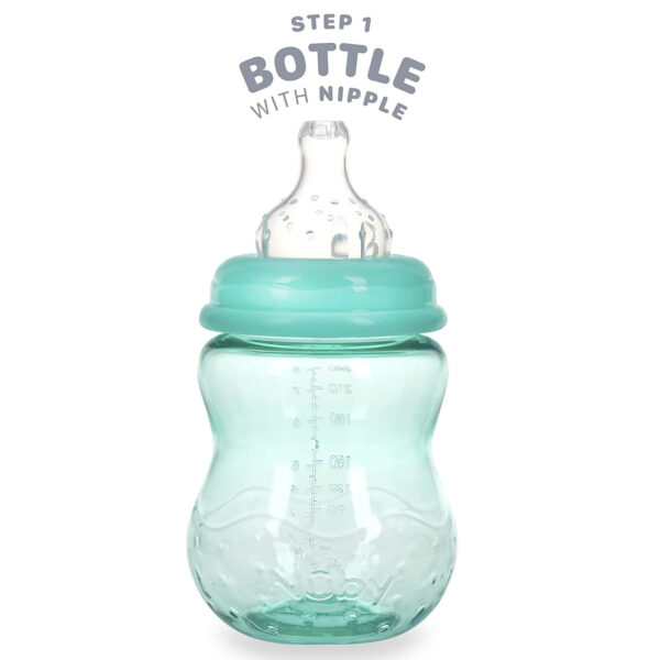 Nuby 3 in 1 Baby Bottle to Training Sippy Cup - 8 Oz Toddler Cups Spill Proof with Soft Spout, Nipple & Removable Grip Handles - Dishwasher Safe (Teal)