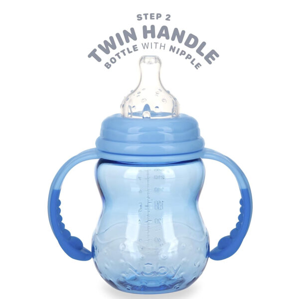 Nuby 3 in 1 Baby Bottle to Training Sippy Cup - 8 Oz Toddler Cups Spill Proof with Soft Spout, Nipple & Removable Grip Handles - Dishwasher Safe (Teal)