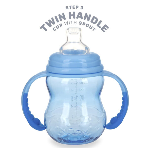 Nuby 3 in 1 Baby Bottle to Training Sippy Cup - 8 Oz Toddler Cups Spill Proof with Soft Spout, Nipple & Removable Grip Handles - Dishwasher Safe (Teal)