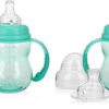 Nuby 3 in 1 Baby Bottle to Training Sippy Cup - 8 Oz Toddler Cups Spill Proof with Soft Spout, Nipple & Removable Grip Handles - Dishwasher Safe (Teal)