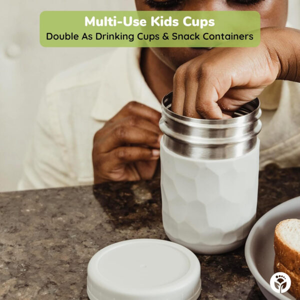 WeeSprout 2-in-1 Drinking Cups for Kids, Durable Stainless Steel Tumbler for Smoothies, Silicone Straws with Stoppers, Premium Plastic Twist Lids, Easy-Grip Sleeves, Set of 4 Dishwasher Safe Kid Cups