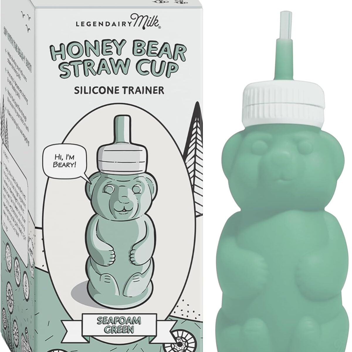 Legendairy Milk Honeybear Silicone Sippy Cup - Green, 8 oz, Dishwasher Safe, Trainer Straw Cup for Babies & Toddlers 4+ Months