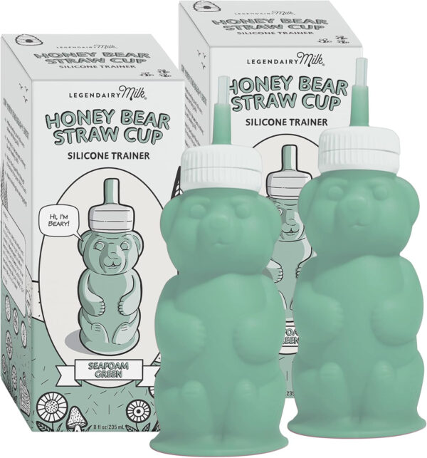 Legendairy Milk Honeybear Silicone Sippy Cup - Green, 8 oz, Dishwasher Safe, Trainer Straw Cup for Babies & Toddlers 4+ Months
