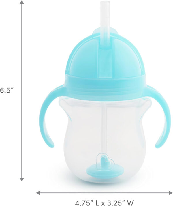 Munchkin Any Angle Sippy Cups for Toddlers, Spill Proof Weighted Straw Cup with Transition Handles for Babies 6 Months and Up, 2 Pack, Blue/Green