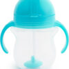 Munchkin Any Angle Sippy Cups for Toddlers, Spill Proof Weighted Straw Cup with Transition Handles for Babies 6 Months and Up, 2 Pack, Blue/Green