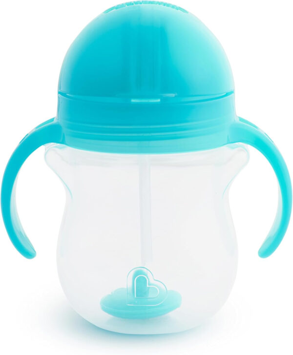 Munchkin Any Angle Sippy Cups for Toddlers, Spill Proof Weighted Straw Cup with Transition Handles for Babies 6 Months and Up, 2 Pack, Blue/Green