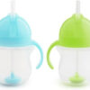 Munchkin Any Angle Sippy Cups for Toddlers, Spill Proof Weighted Straw Cup with Transition Handles for Babies 6 Months and Up, 2 Pack, Blue/Green