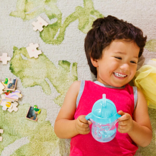 Munchkin Any Angle Sippy Cups for Toddlers, Spill Proof Weighted Straw Cup with Transition Handles for Babies 6 Months and Up, 2 Pack, Blue/Green