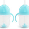 Munchkin Any Angle Sippy Cups for Toddlers, Spill Proof Weighted Straw Cup with Transition Handles for Babies 6 Months and Up, 2 Pack, Blue/Green