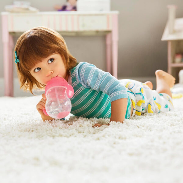 Munchkin Any Angle Sippy Cups for Toddlers, Spill Proof Weighted Straw Cup with Transition Handles for Babies 6 Months and Up, 2 Pack, Blue/Green