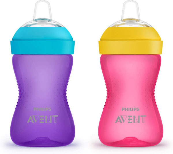 Philips AVENT My Easy Sippy Cup with Soft Spout and Spill-Proof Design, Pink/Purple, 9oz, SCF553/23 (Pack of 2)