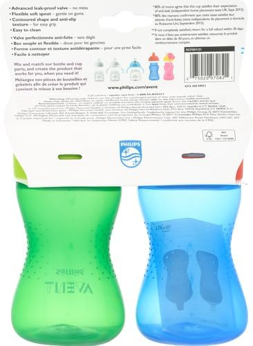 Philips AVENT My Easy Sippy Cup with Soft Spout and Spill-Proof Design, Pink/Purple, 9oz, SCF553/23 (Pack of 2)
