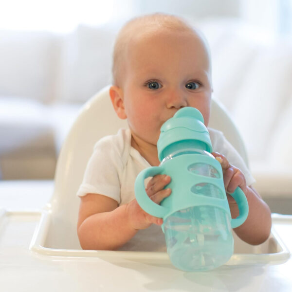 Dr. Brown's Milestones Wide-Neck Sippy Straw Bottle with 100% Silicone Handles and Weighted Straw, 9 oz/270 mL, Gray & Pink, 6m+, 2 Count (Pack of 1)