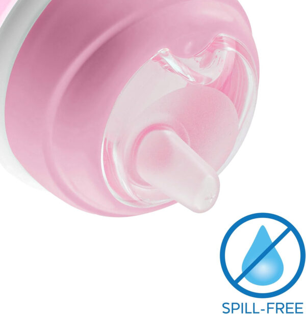 Chicco Transition Sippy Cup with Silicone Spout and Spill-Free Lid 7oz.| Calibration Markings | Removable Handles | Top-Rack Dishwasher Safe | Easy to Hold with Ergonomic Indents | Pink| 4+ months
