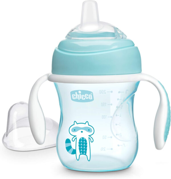 Chicco Transition Sippy Cup with Silicone Spout and Spill-Free Lid 7oz.| Calibration Markings | Removable Handles | Top-Rack Dishwasher Safe | Easy to Hold with Ergonomic Indents | Pink| 4+ months