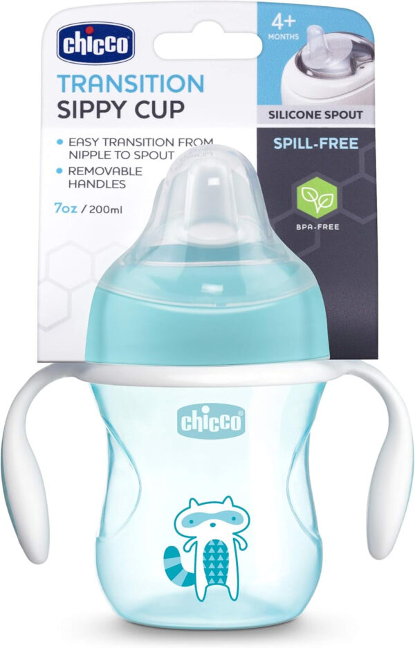 Chicco Transition Sippy Cup with Silicone Spout and Spill-Free Lid 7oz.| Calibration Markings | Removable Handles | Top-Rack Dishwasher Safe | Easy to Hold with Ergonomic Indents | Pink| 4+ months
