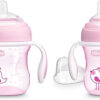 Chicco Transition Sippy Cup with Silicone Spout and Spill-Free Lid 7oz.| Calibration Markings | Removable Handles | Top-Rack Dishwasher Safe | Easy to Hold with Ergonomic Indents | Pink| 4+ months