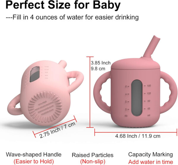 Seposeve 2 Pack Silicone Sippy Cups, Leak-Proof Baby Straw Cup for 6-12 Months, Spill Proof Toddler Cup with Straw 1-3 Years, with Capacity Marking, Non-slip Handle, Flow Control, 6 oz, Green Blue