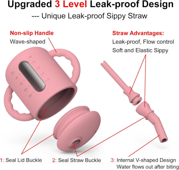 Seposeve 2 Pack Silicone Sippy Cups, Leak-Proof Baby Straw Cup for 6-12 Months, Spill Proof Toddler Cup with Straw 1-3 Years, with Capacity Marking, Non-slip Handle, Flow Control, 6 oz, Green Blue