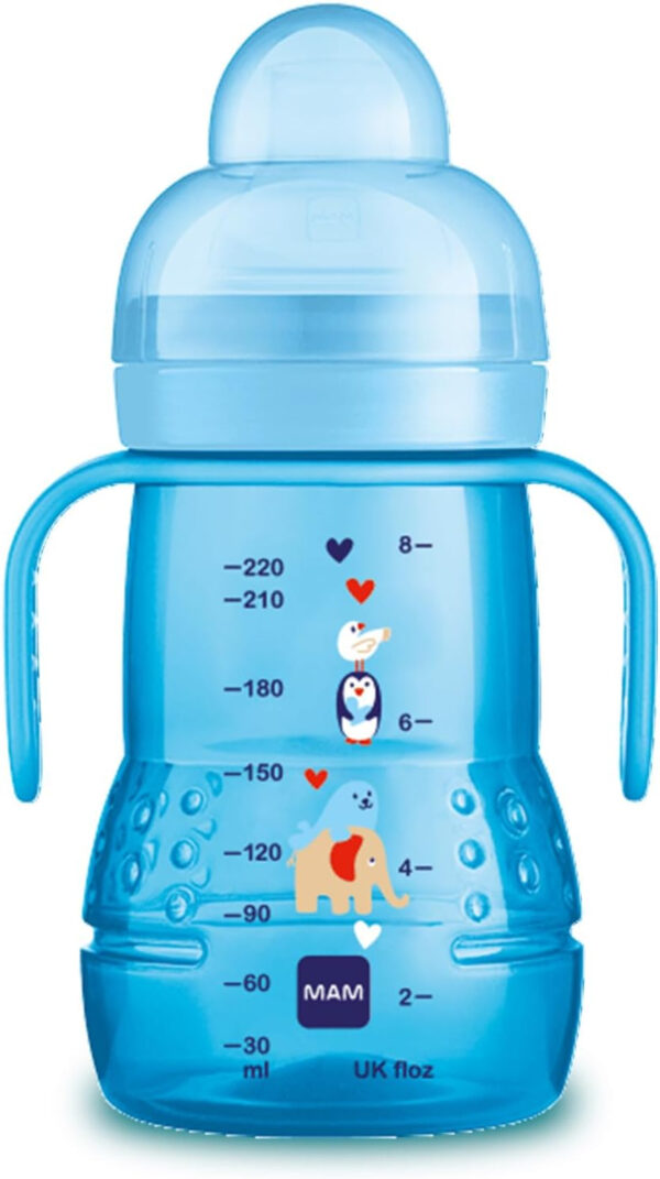 MAM Trainer Sippy Cup for Toddlers 1-3, 8 oz. Transition Drinking Cup with Extra-Soft Spout, Spill-Free Nipple, and Non-Slip Handles, for Girls 4+ Months, 1 Count