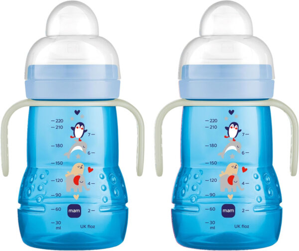 MAM Trainer Sippy Cup for Toddlers 1-3, 8 oz. Transition Drinking Cup with Extra-Soft Spout, Spill-Free Nipple, and Non-Slip Handles, for Girls 4+ Months, 1 Count