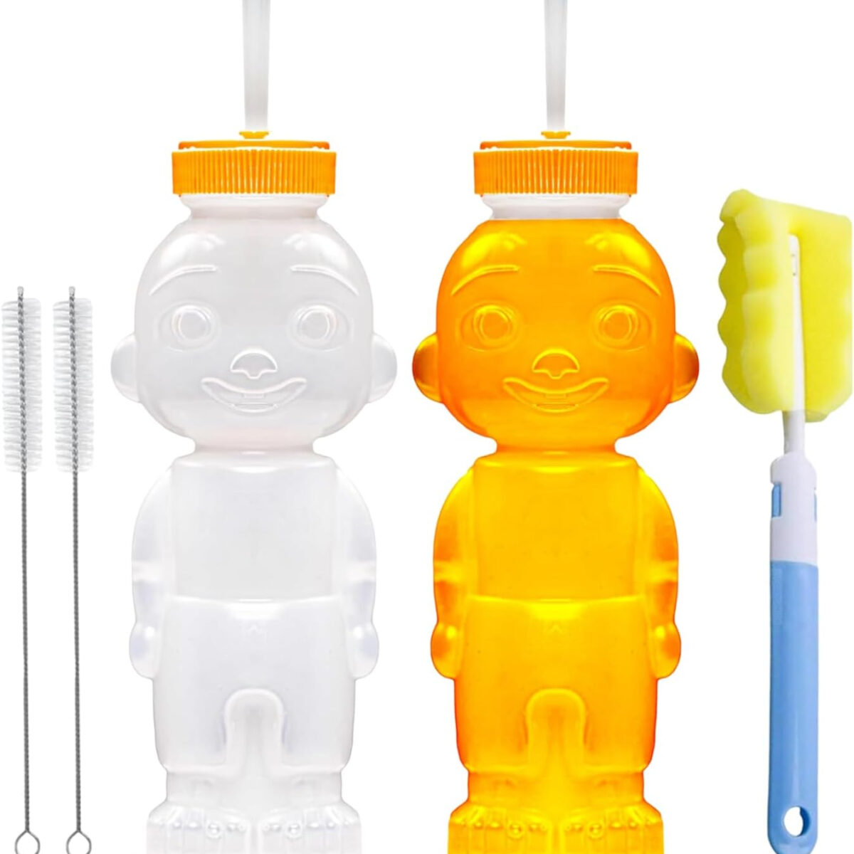 2 Pack Honey Bear Straw Cup for Babies - 8-oz Honeybear Bottle Baby Cup Set with Improved Safety Lid Design,Training Straws & Cleaning Kit, Leak-Proof Therapy Learning Sippy Cups,Food-Grade & BPA Free