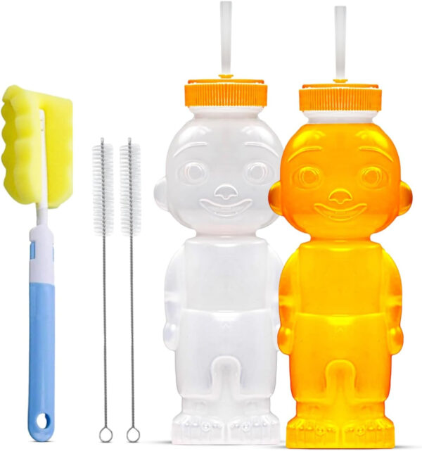 688c31a397da0853d9aef3878b2d732ac0cafbf1ee1ed16b9f07b.jpg 2 Pack Honey Bear Straw Cup for Babies - 8-oz Honeybear Bottle Baby Cup Set with Improved Safety Lid Design,Training Straws & Cleaning Kit, Leak-Proof Therapy Learning Sippy Cups,Food-Grade & BPA Free