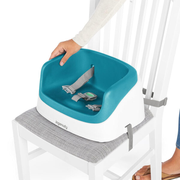 Ingenuity SmartClean Toddler Booster Seat for Kitchen Chair – Lightweight for on-the-go, Easy-Clean, 3-Point Harness Strap – Booster Seat for Dining Table, Slate