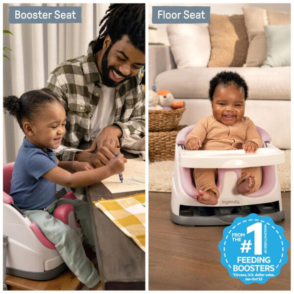 Ingenuity Baby Base 2-in-1 Booster Feeding and Floor Seat with Self-Storing Tray - Peony