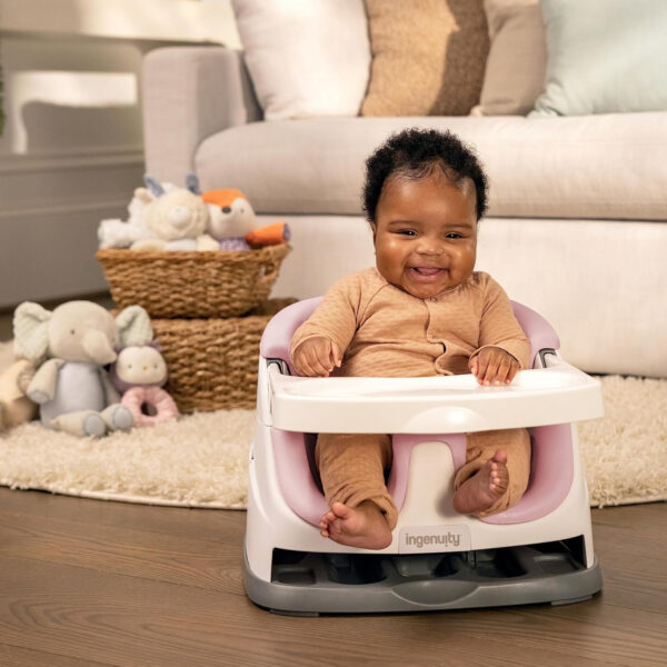 Ingenuity Baby Base 2-in-1 Booster Feeding and Floor Seat with Self-Storing Tray - Peony