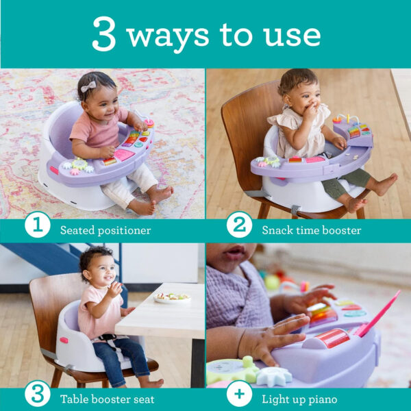 Infantino Music & Lights 3-in-1 Discovery Seat & Booster, Toddler Booster Seat for Dining Table or Kitchen Chair, Baby Activity Center & Snack Tray, Teal