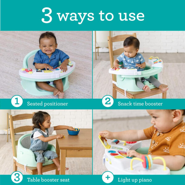 Infantino Music & Lights 3-in-1 Discovery Seat & Booster, Toddler Booster Seat for Dining Table or Kitchen Chair, Baby Activity Center & Snack Tray, Teal