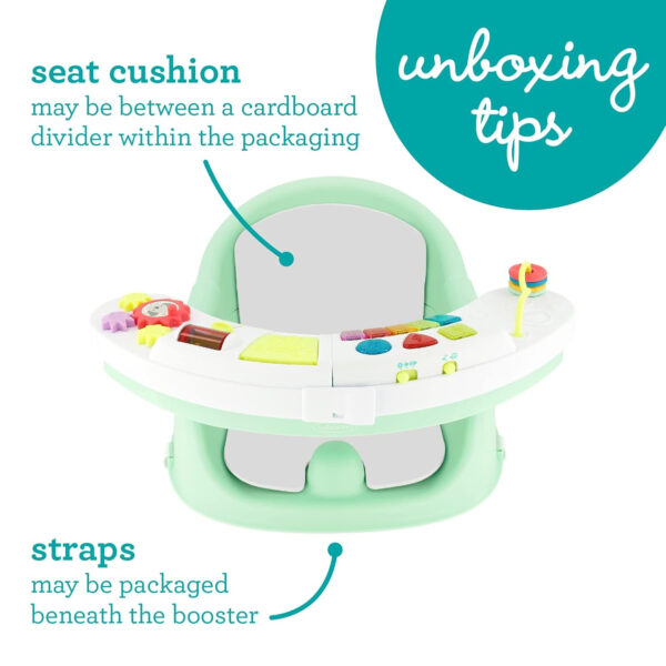Infantino Music & Lights 3-in-1 Discovery Seat & Booster, Toddler Booster Seat for Dining Table or Kitchen Chair, Baby Activity Center & Snack Tray, Teal