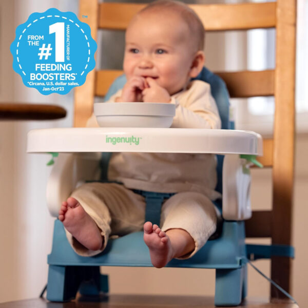 Ingenuity by Summer Unisex Deluxe Comfort Folding Booster Seat with Feeding Tray, Chair Straps Secure Booster, and Removable Seat Pad, Grey
