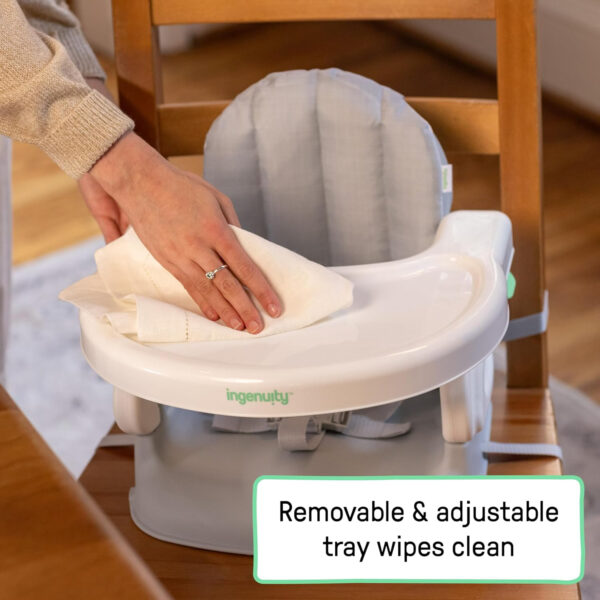 Ingenuity by Summer Unisex Deluxe Comfort Folding Booster Seat with Feeding Tray, Chair Straps Secure Booster, and Removable Seat Pad, Grey