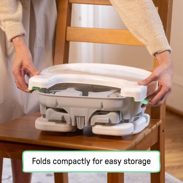 Ingenuity by Summer Unisex Deluxe Comfort Folding Booster Seat with Feeding Tray, Chair Straps Secure Booster, and Removable Seat Pad, Grey