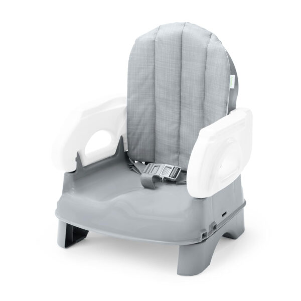 Ingenuity by Summer Unisex Deluxe Comfort Folding Booster Seat with Feeding Tray, Chair Straps Secure Booster, and Removable Seat Pad, Grey