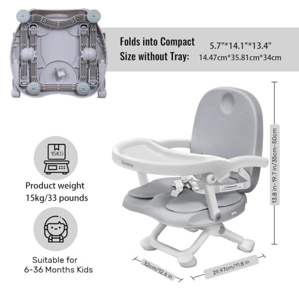 Baby Booster Seat for Dining Table with Removable Tray & Cushion, 3in1 Portable Toddler Booster Seat, 4 Height Adjustable Travel High Chair for Babies and Toddlers