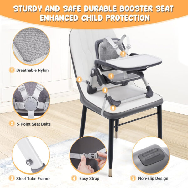 Bear Booster Seat for Kitchen Chairs, Portable High Chair for Babies 6–24 Months, Adjustable 3-Level Foldable Booster with Removable Tray, Ideal for Home, Outdoor, Camping, and Travel