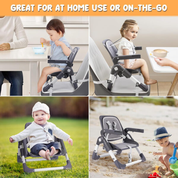 Bear Booster Seat for Kitchen Chairs, Portable High Chair for Babies 6–24 Months, Adjustable 3-Level Foldable Booster with Removable Tray, Ideal for Home, Outdoor, Camping, and Travel