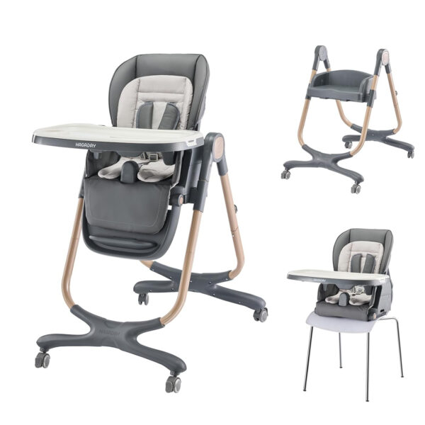 6 in 1 Convertible High Chairs for Babies and Toddlers,Portable High Chair with Dishwasher Tray and 4 Wheel,Booster Seat for Dining Table,Foldable Toddle and Baby Feeding Highchair (Gold-Grey)