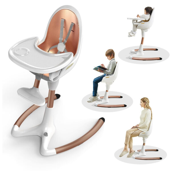 Hot Mom Baby High Chair Adjustable Seat Angle Lift Height Double Tray Luxury Baby Eating Chair,Lifetime Availability,White Gold