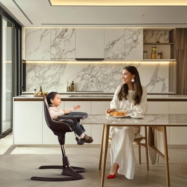 Hot Mom Baby High Chair Adjustable Seat Angle Lift Height Double Tray Luxury Baby Eating Chair,Lifetime Availability,White Gold