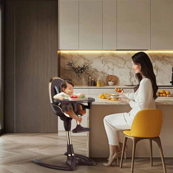 Hot Mom Baby High Chair Adjustable Seat Angle Lift Height Double Tray Luxury Baby Eating Chair,Lifetime Availability,White Gold