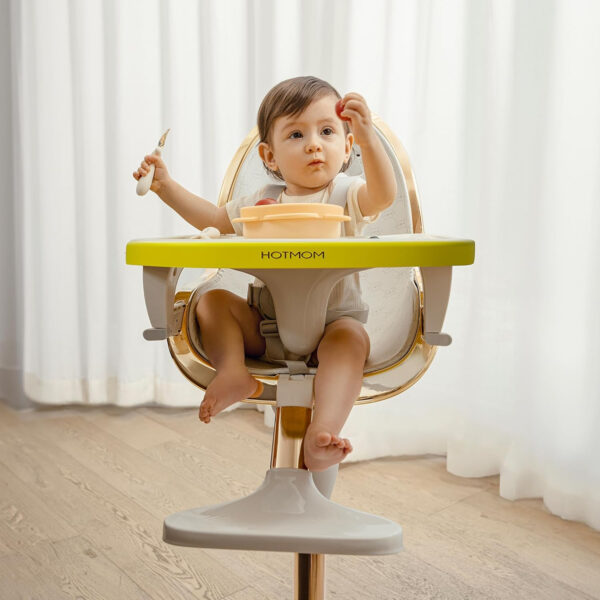 Hot Mom Baby High Chair Adjustable Seat Angle Lift Height Double Tray Luxury Baby Eating Chair,Lifetime Availability,White Gold