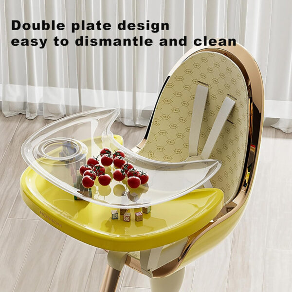 Hot Mom Baby High Chair Adjustable Seat Angle Lift Height Double Tray Luxury Baby Eating Chair,Lifetime Availability,White Gold