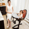 Hot Mom Baby High Chair Adjustable Seat Angle Lift Height Double Tray Luxury Baby Eating Chair,Lifetime Availability,White Gold